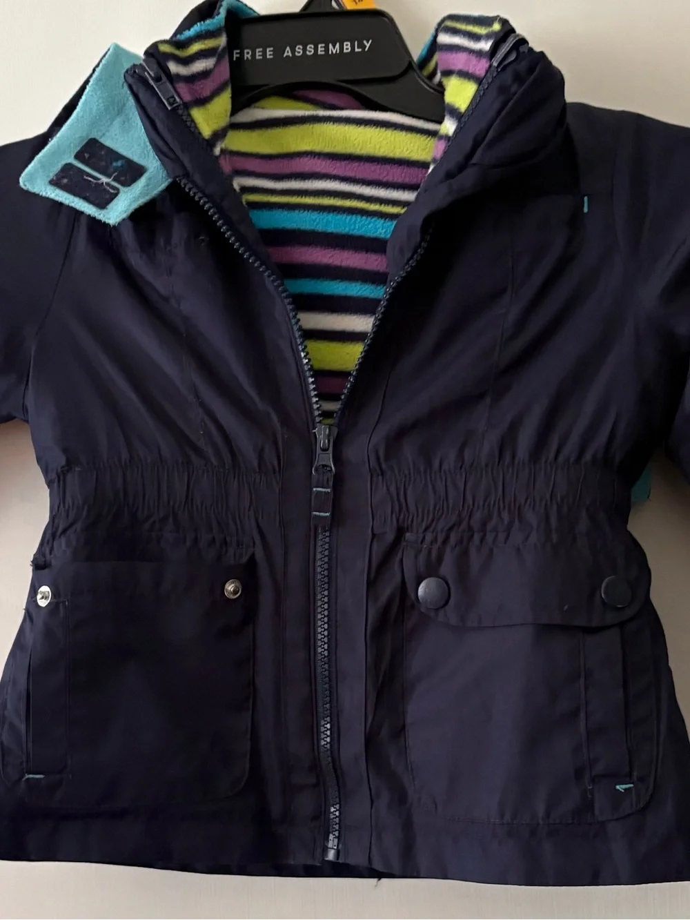 Kids Navy Hooded Jacket with Striped Fleece Lining